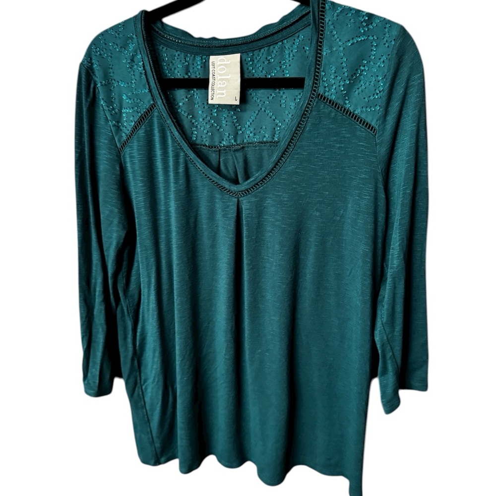 Dolan Boho Teal Embroidered Knit Top Women’s Size Large Anthropologie
